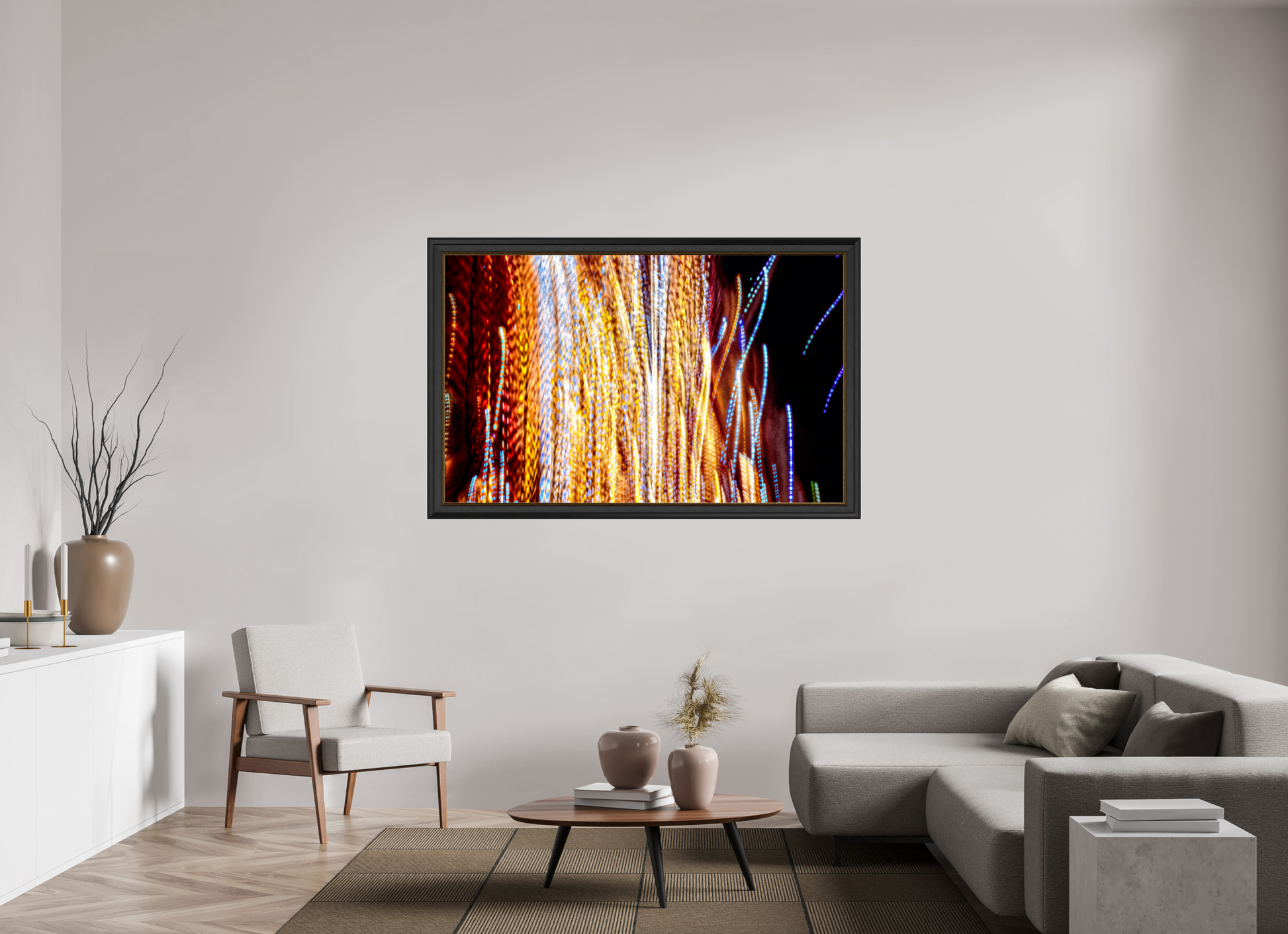 160 x 100 cm, 11 Cadre Noir-Or Ode aux filaments célestes