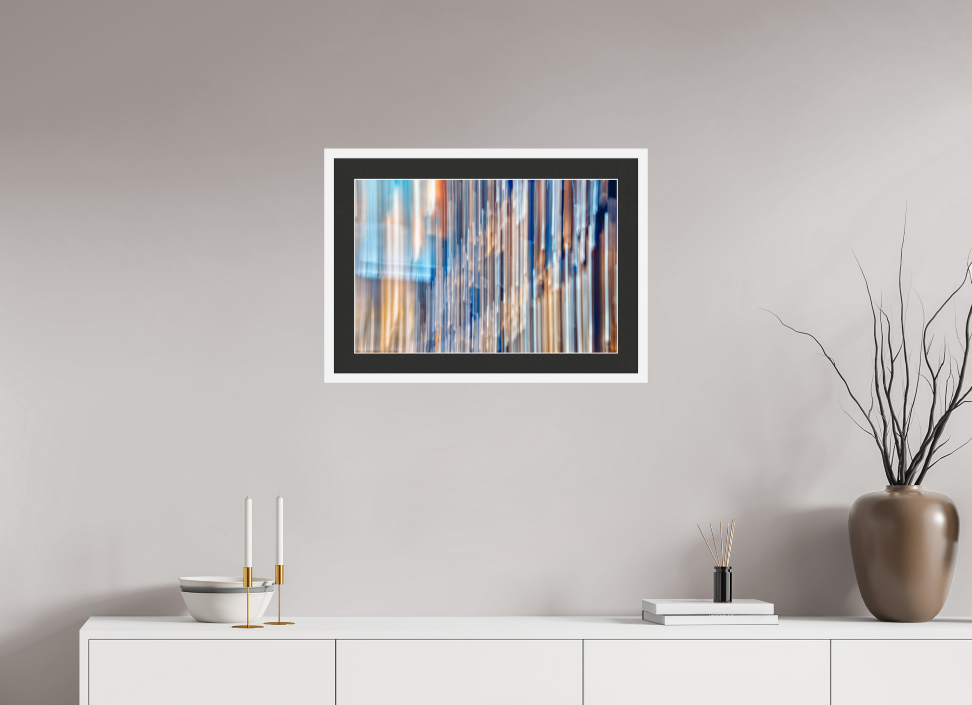 60 x 40 cm, 7 White Frame: Black Mat with White Border Strings of the World