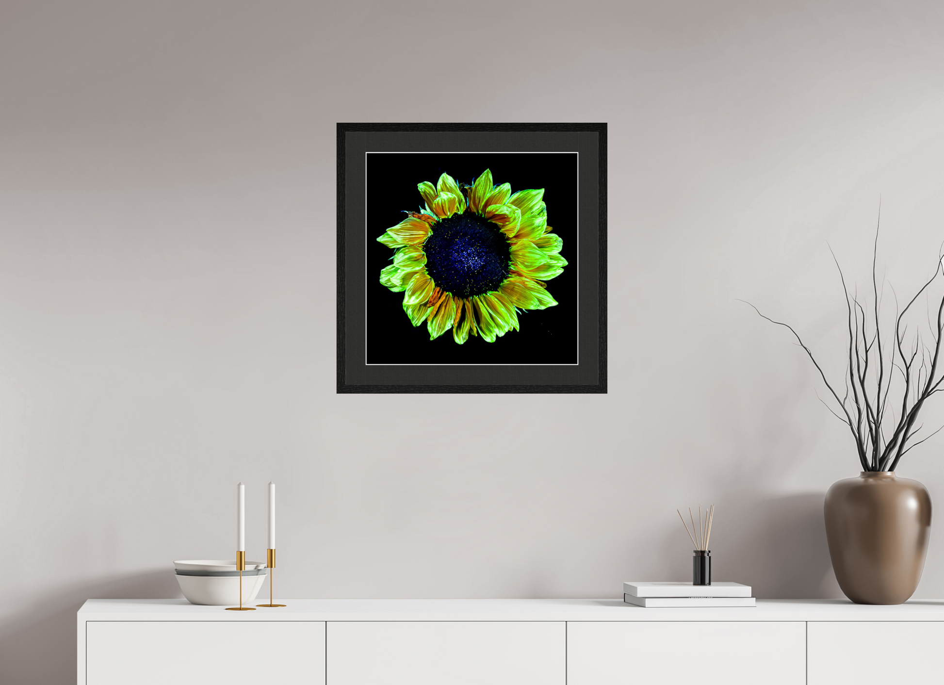 50 x 50 cm, 5 Black Frame: Black Mat with White Border Crown of Light