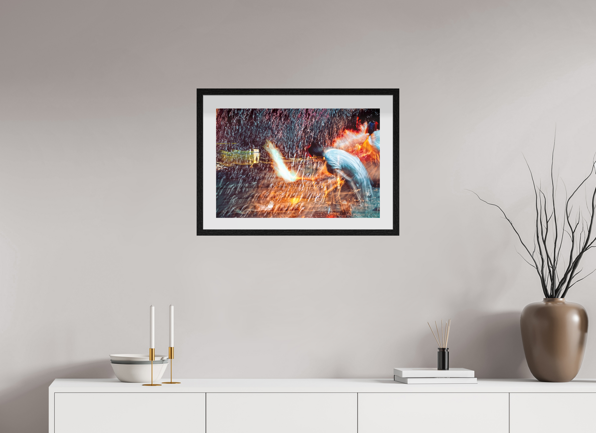 60 x 40 cm, 10 Cadre Noir Flottant Rituel où le feu apprend le rythme