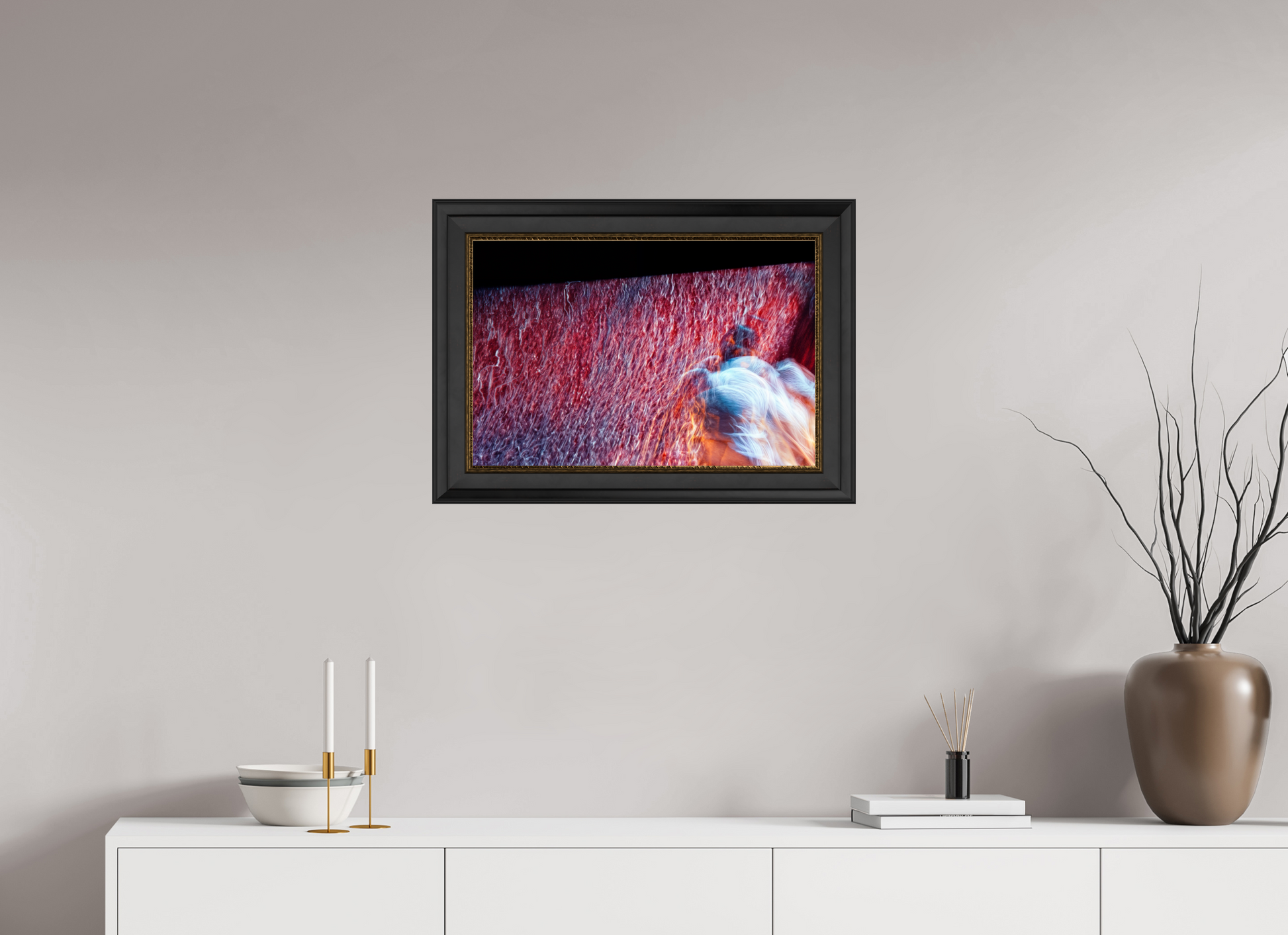 60 x 40 cm, 11 Black-Gold Frame Where fire turns into rain