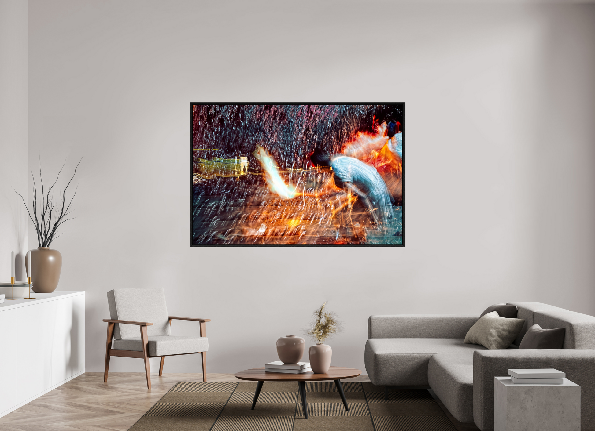 180 x 120 cm, 8 Caisse américaine Noire Rituel où le feu apprend le rythme