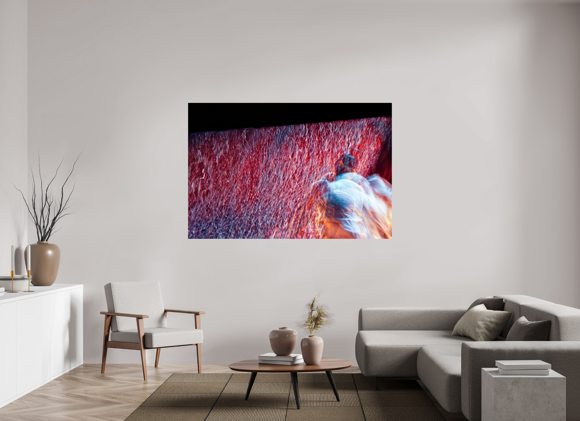 180 x 120 cm, 2 Photo print mounted on Dibond Where fire turns into rain