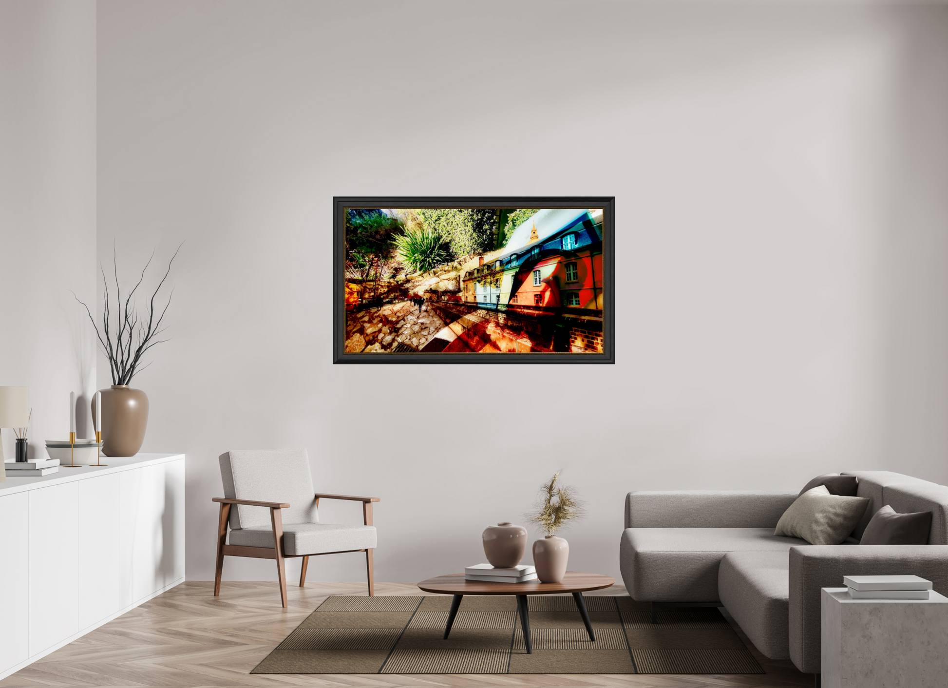 144 x 81 cm, 11 Black-Gold Frame Houses beneath the bark of the world