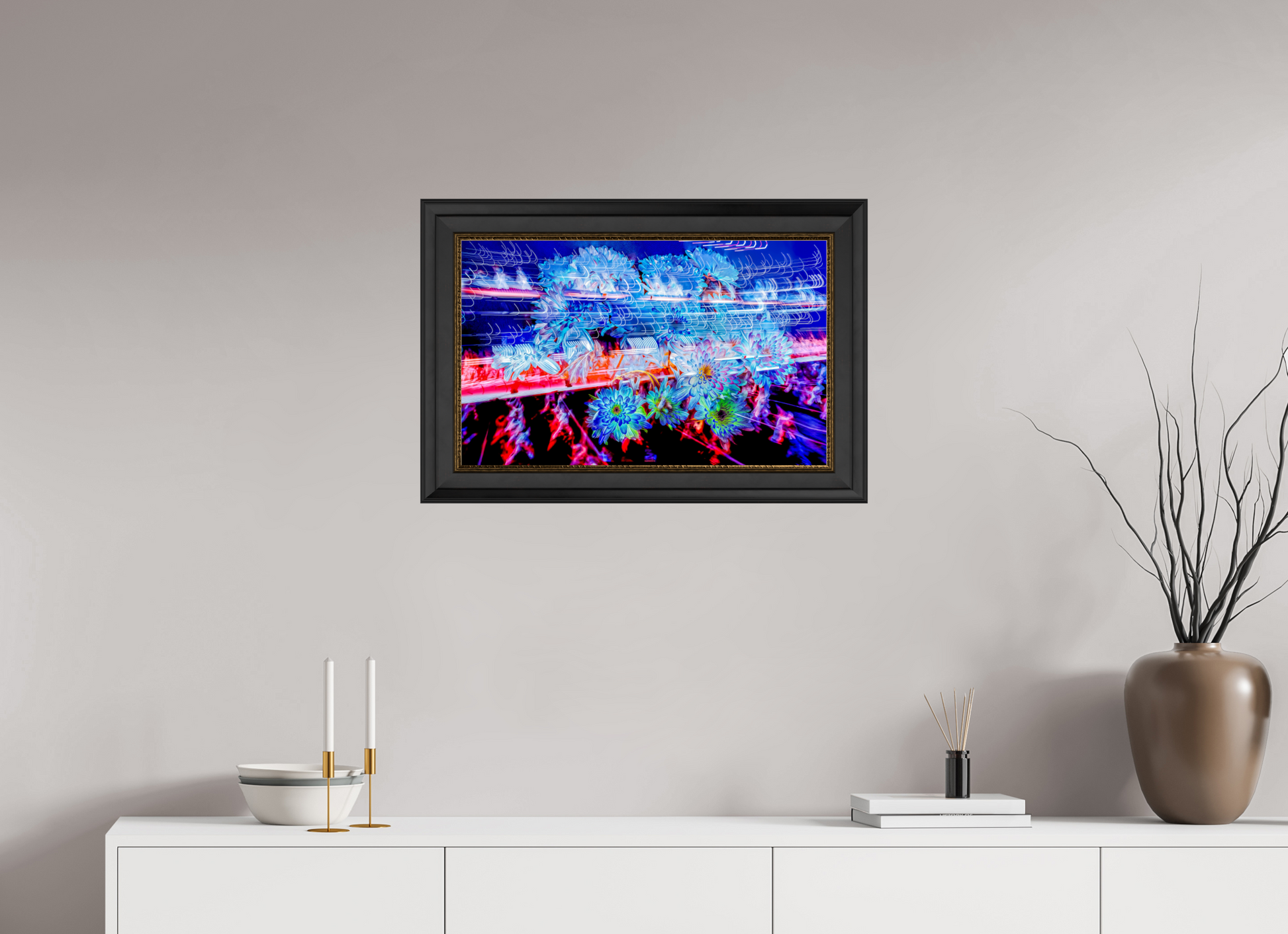 64 x 40 cm, 11 Black-Gold Frame Blooms in the currents of soft matter