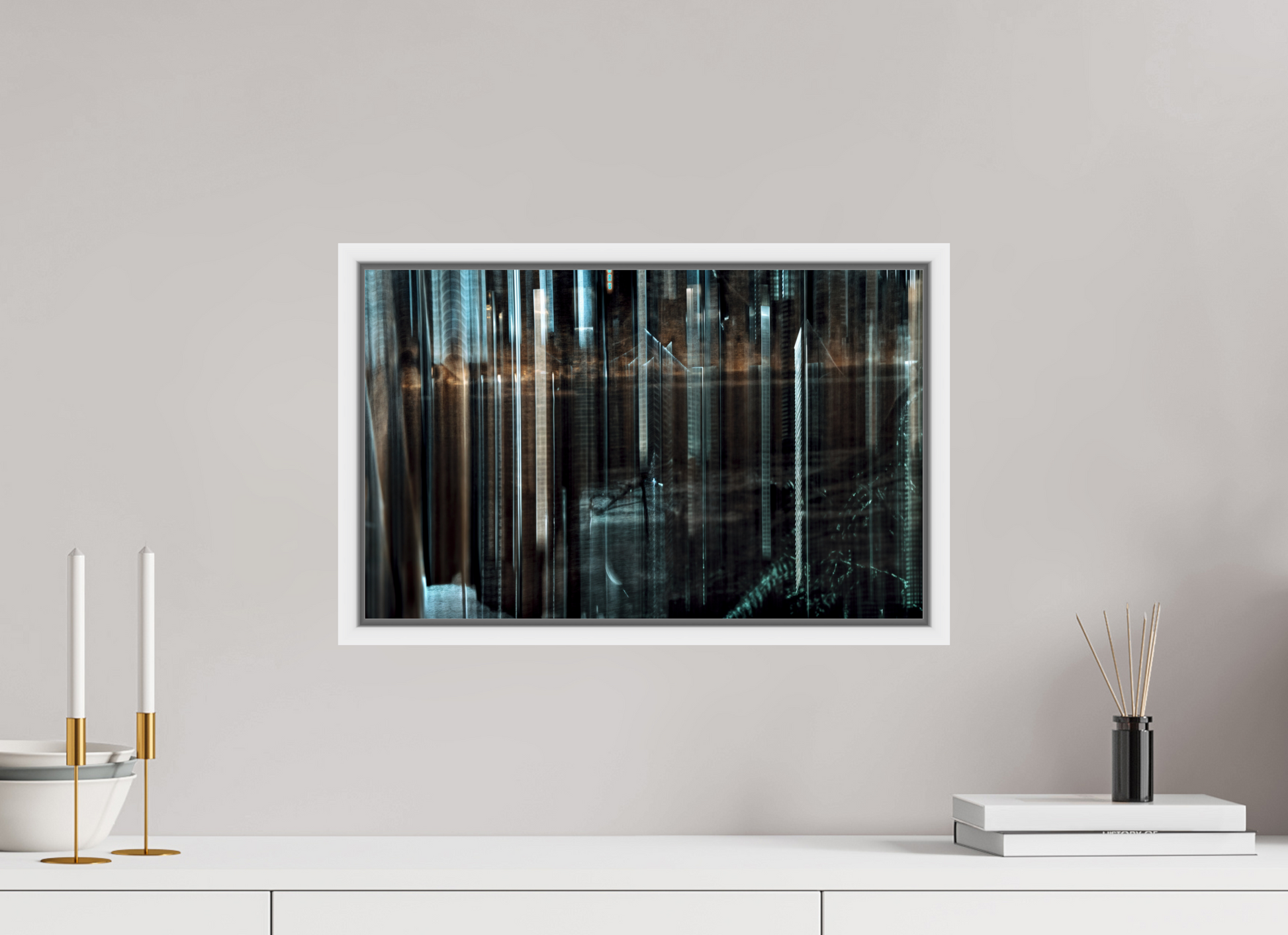 48 x 30 cm, 9 Caisse américaine Blanche Forêt des piliers d’acier