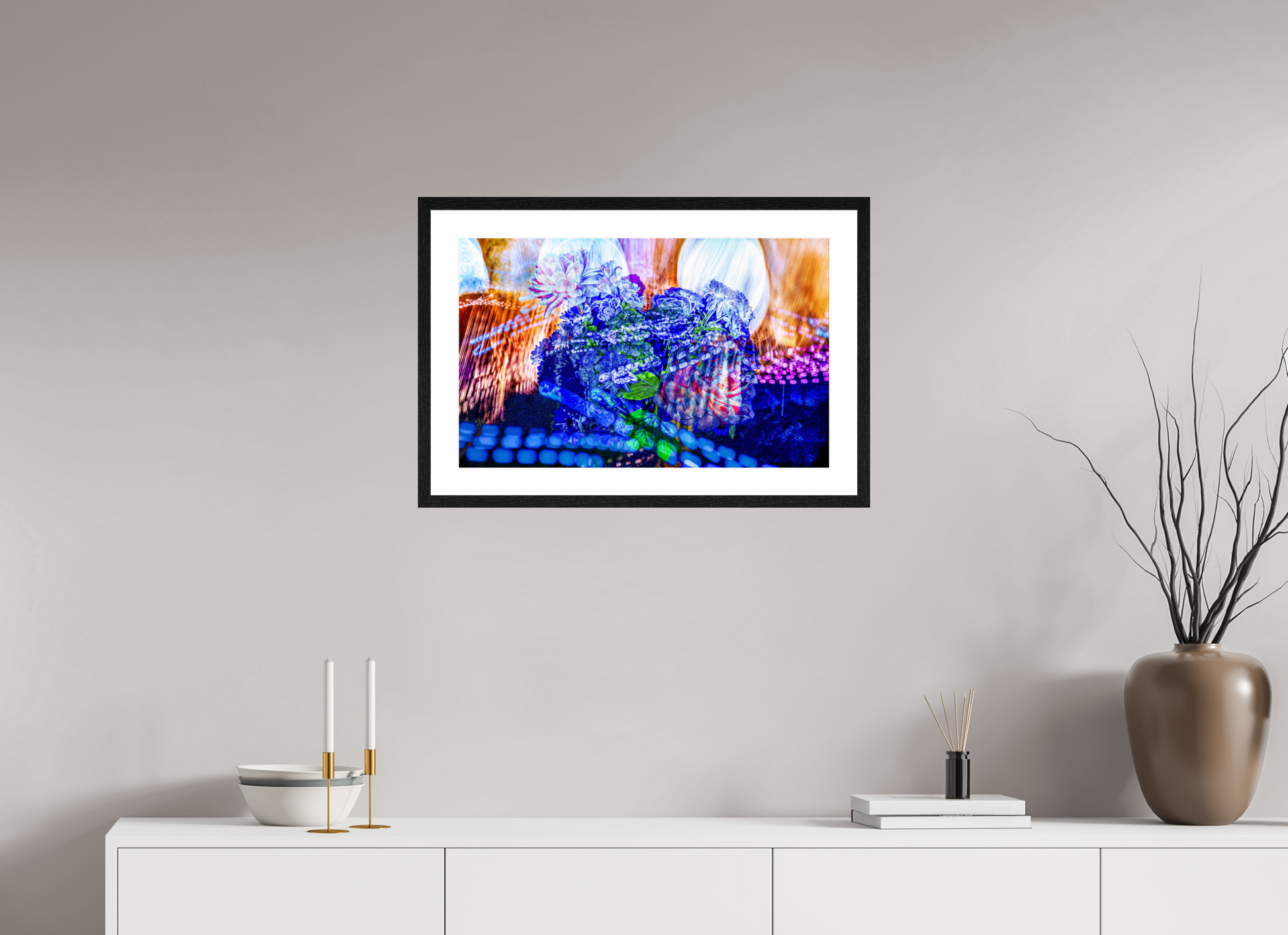 64 x 40 cm, 4 Cadre Noir : Passe-Partout Blanc Le souffle lumineux des fleurs