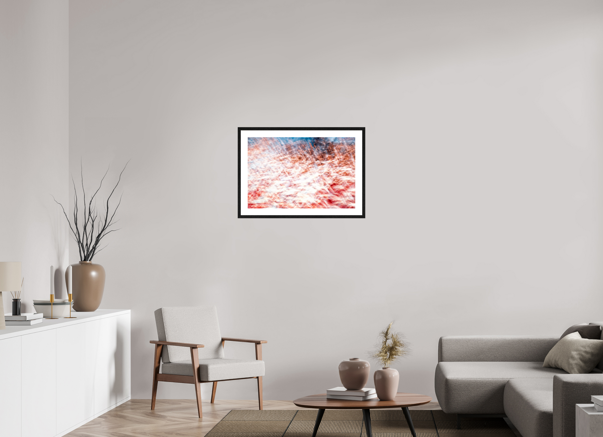 75 x 50 cm, 4 Black Frame: White Mat The Sea of Red Feathers