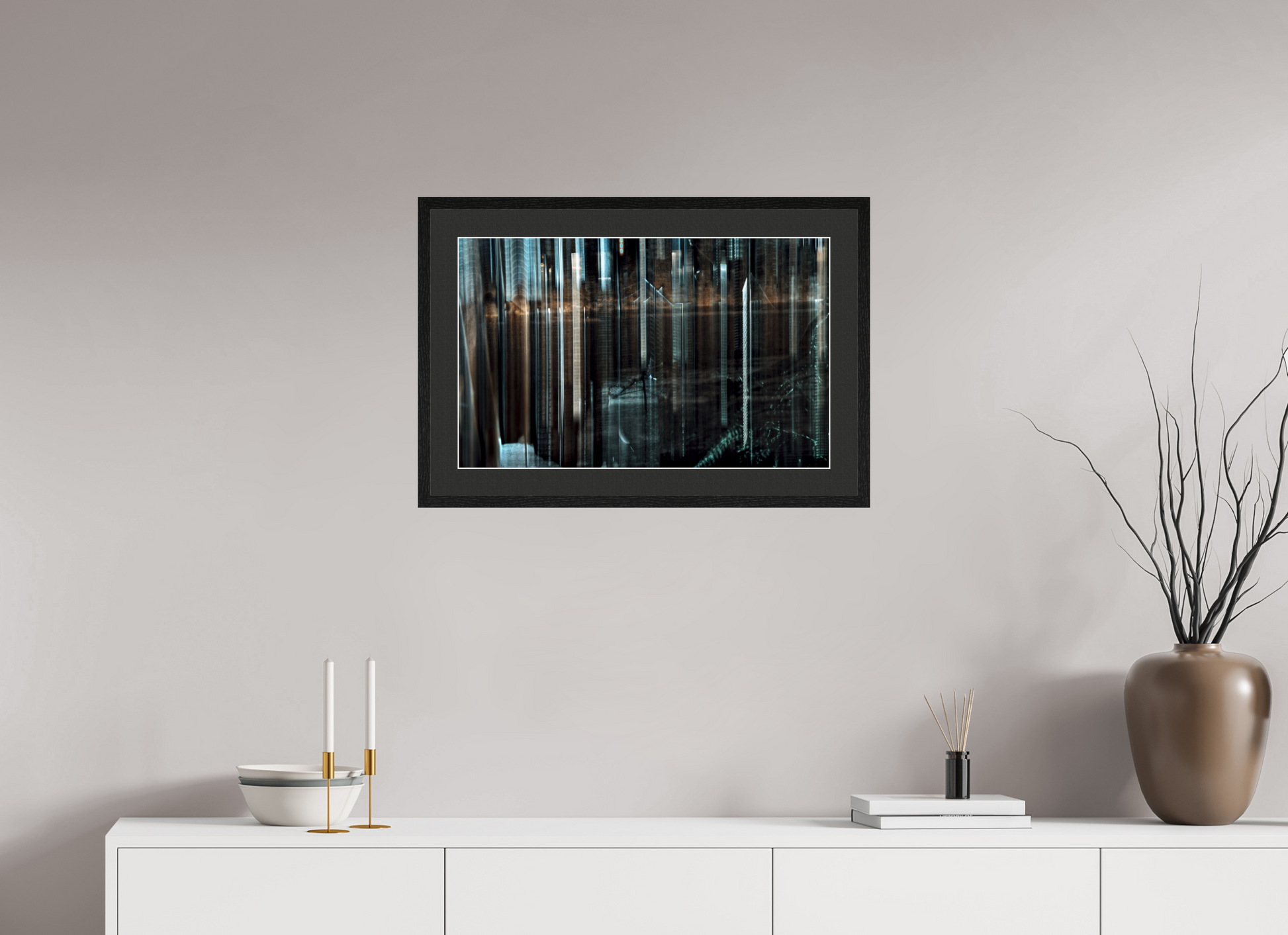 64 x 40 cm, 5 Cadre Noir : Passe-Partout Noir lisière Blanche Forêt des piliers d’acier