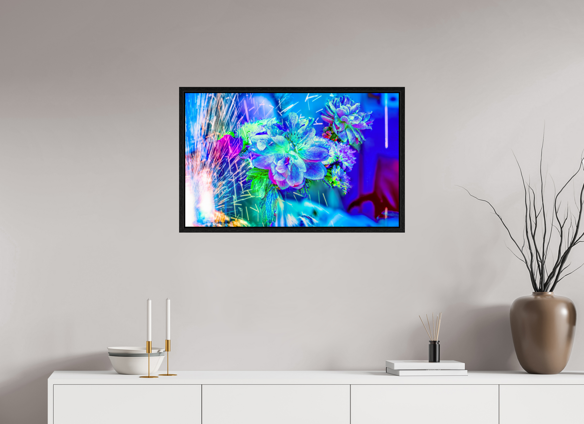 80 x 50 cm, 8 Caisse américaine Noire Quand la lumière se brise en fleurs