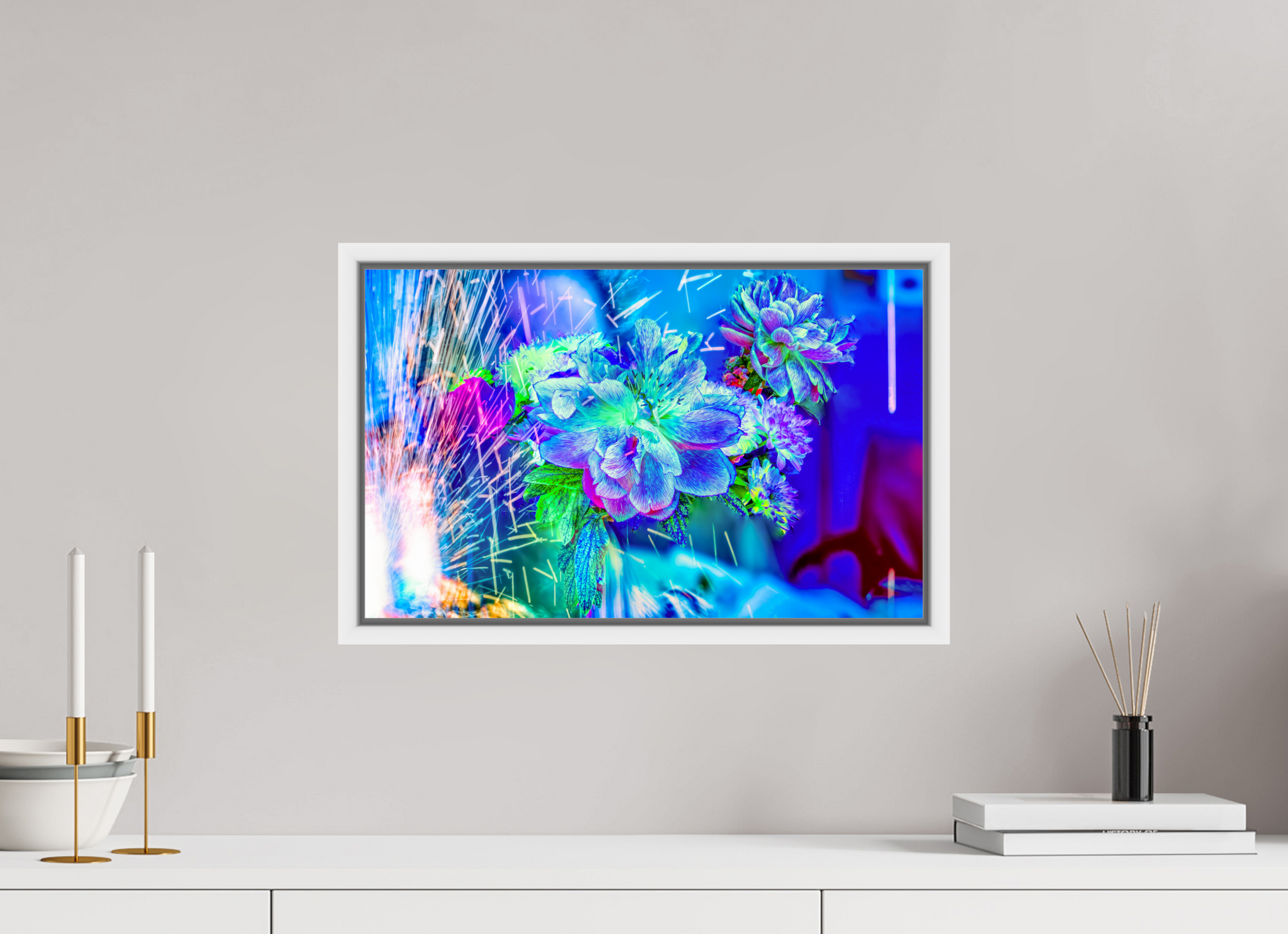 48 x 30 cm, 9 Caisse américaine Blanche Quand la lumière se brise en fleurs