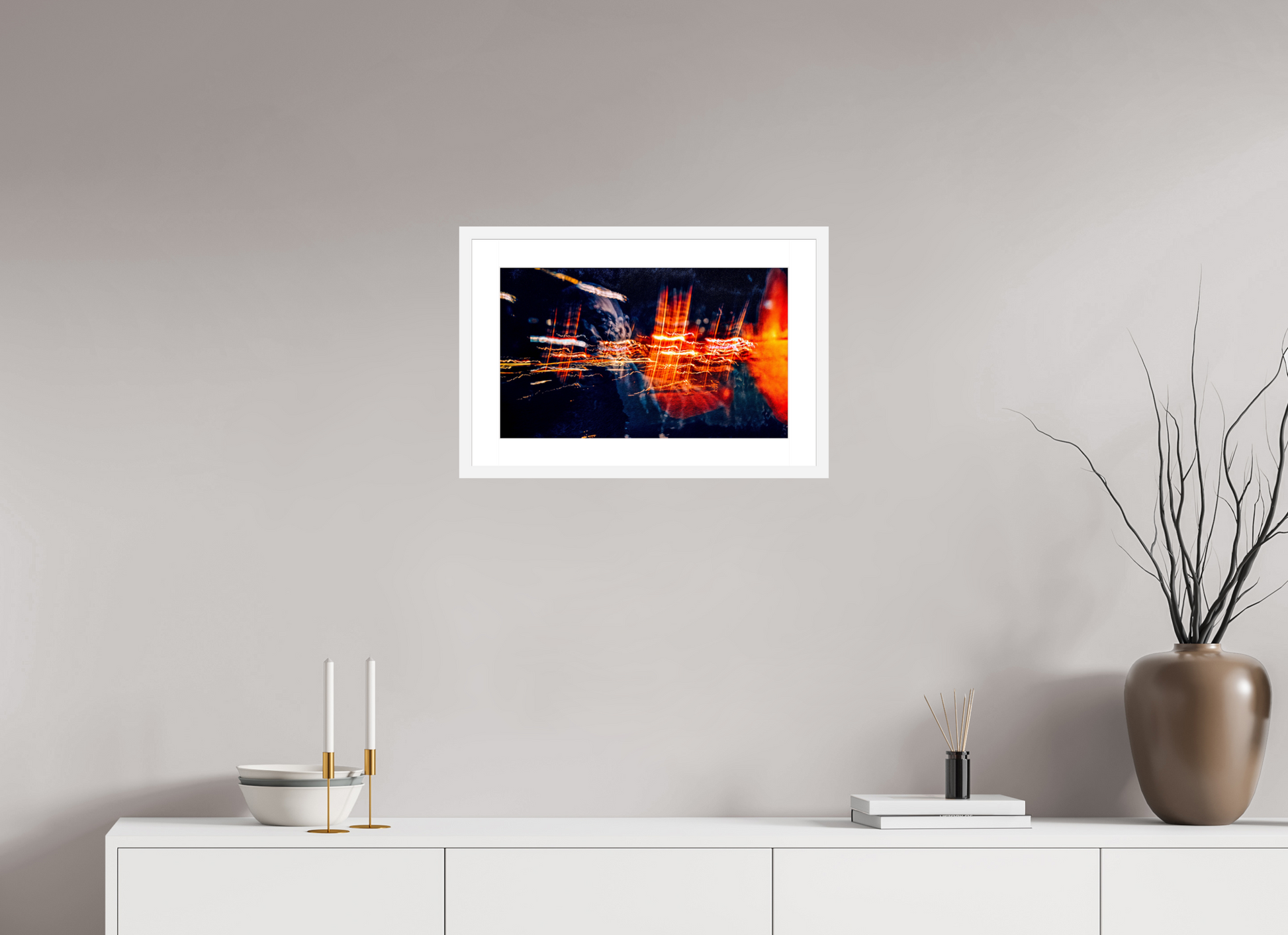 50 x 30 cm, 6 White Frame: White Mat The burning threads of memory